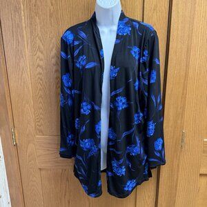 Women's Magellan's Black & Blue Travel Knit No Wrinkle Open Front Cardigan Top L